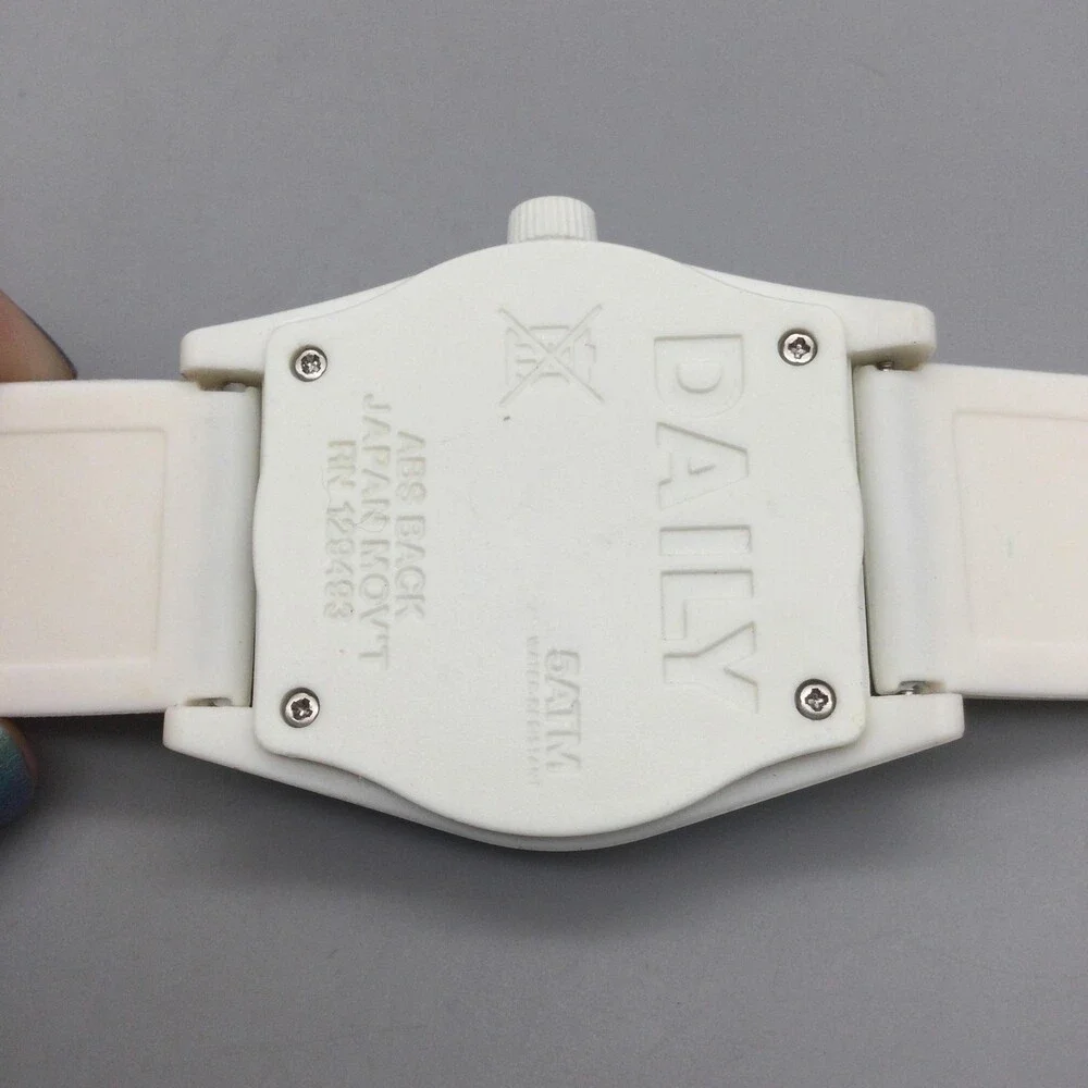 Neff Daily Mens Watch 41mm Black Dial White Silicone Strap New Battery